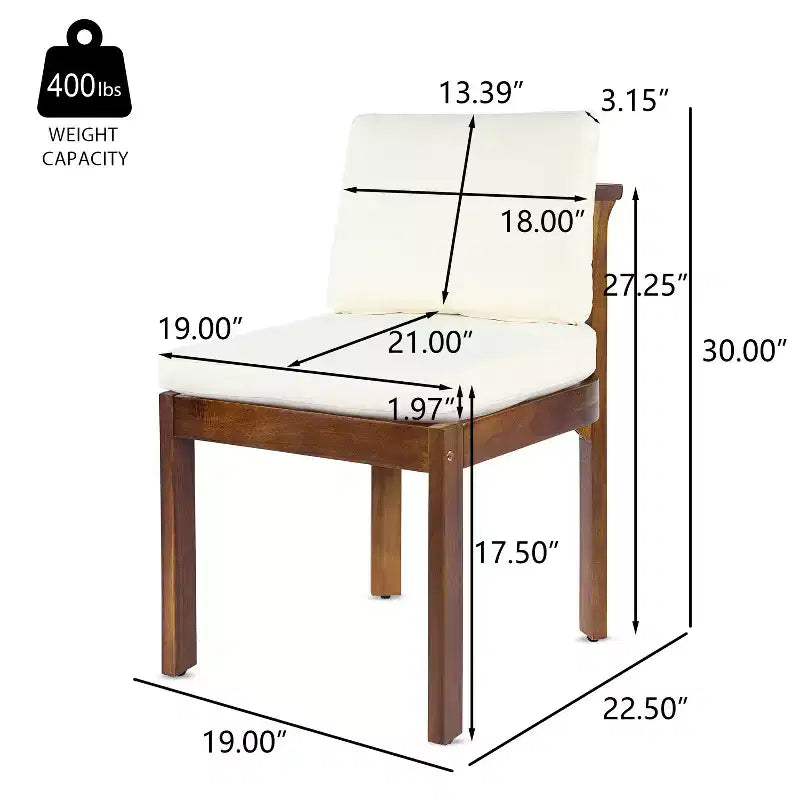 Chaises de salle à manger sans accoudoirs Christopher Knight Home Grayson en bois d'acacia moderne pour patio avec coussins