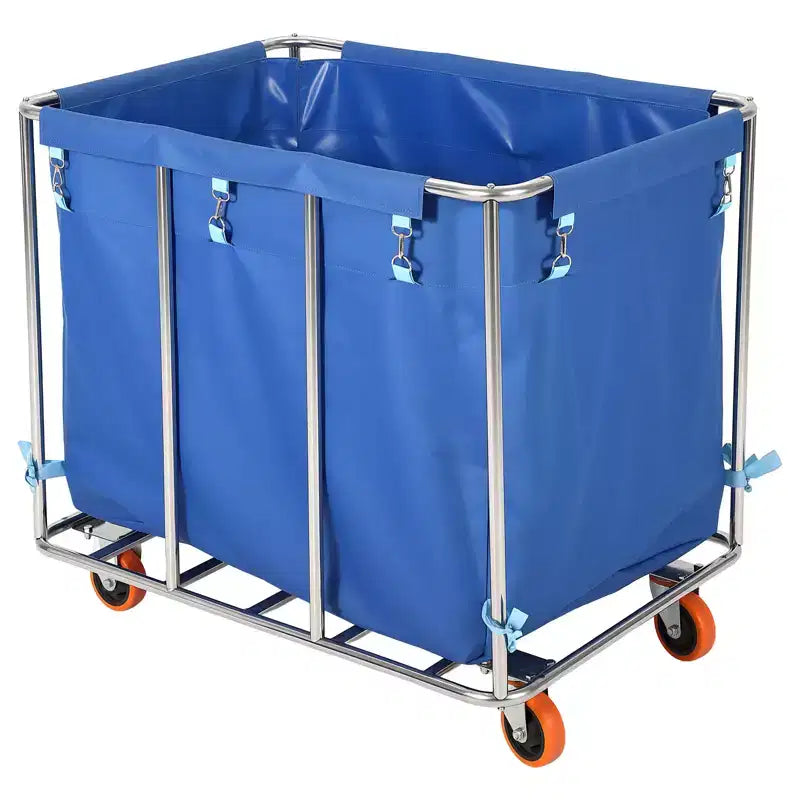 Heavy Duty 400L Laundry Cart with Wheels  Removable Waterproof Oxford Liner, Rolling Flatbed Trolley for Hotel, Hospital, School, Home  Blue