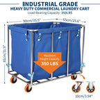 Chariot à linge robuste 400 L avec roues, doublure amovible en Oxford imperméable, chariot à plateforme roulante pour hôtel, hôpital, école, maison - Bleu