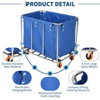 Chariot à linge robuste 400 L avec roues, doublure amovible en Oxford imperméable, chariot à plateforme roulante pour hôtel, hôpital, école, maison - Bleu