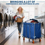 Chariot à linge robuste 400 L avec roues, doublure amovible en Oxford imperméable, chariot à plateforme roulante pour hôtel, hôpital, école, maison - Bleu
