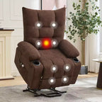 Fauteuil inclinable électrique avec fonction releveur, massage et chauffage, aide au lever à 45°, revêtement rembourré doux, poche latérale et porte-gobelets