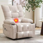Fauteuil inclinable électrique avec fonction releveur, massage et chauffage, aide au lever à 45°, revêtement rembourré doux, poche latérale et porte-gobelets