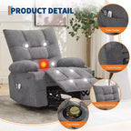 Fauteuil inclinable électrique avec fonction releveur, massage et chauffage, aide au lever à 45°, revêtement rembourré doux, poche latérale et porte-gobelets