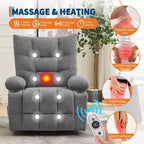 Fauteuil inclinable électrique avec fonction releveur, massage et chauffage, aide au lever à 45°, revêtement rembourré doux, poche latérale et porte-gobelets