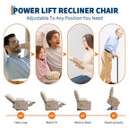Fauteuil inclinable électrique avec fonction releveur, massage et chauffage, aide au lever à 45°, revêtement rembourré doux, poche latérale et porte-gobelets
