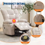 Fauteuil inclinable électrique avec fonction releveur, massage et chauffage, aide au lever à 45°, revêtement rembourré doux, poche latérale et porte-gobelets