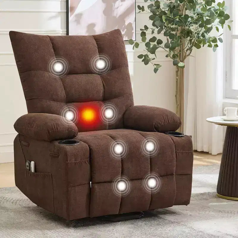 Fauteuil inclinable électrique avec fonction releveur, massage et chauffage, aide au lever à 45°, revêtement rembourré doux, poche latérale et porte-gobelets