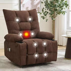 Fauteuil inclinable électrique avec fonction releveur, massage et chauffage, aide au lever à 45°, revêtement rembourré doux, poche latérale et porte-gobelets