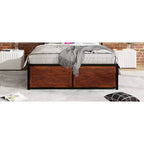 Lit plateforme Queen/King size avec tête de lit et tiroirs de rangement, cadre de lit plateforme avec support à lattes métalliques, marron rustique