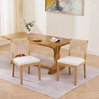 Lot de 2 chaises de salle à manger Mid-Century Modernes, chaises de salle à manger en bois massif avec dossier tressé, assise rembourrée en lin pour cuisine-Panipeachy