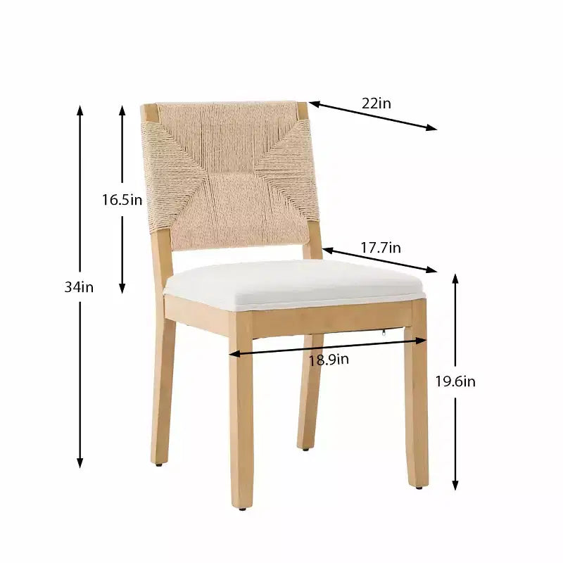 Lot de 2 chaises de salle à manger Mid-Century Modernes, chaises de salle à manger en bois massif avec dossier tressé, assise rembourrée en lin pour cuisine-Panipeachy