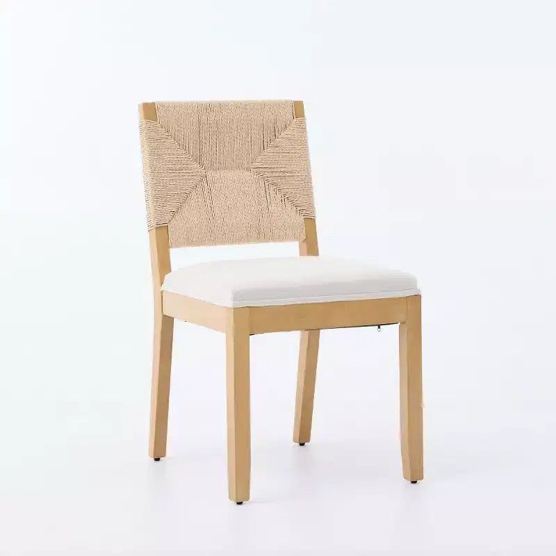Lot de 2 chaises de salle à manger Mid-Century Modernes, chaises de salle à manger en bois massif avec dossier tressé, assise rembourrée en lin pour cuisine-Panipeachy