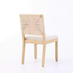 Lot de 2 chaises de salle à manger Mid-Century Modernes, chaises de salle à manger en bois massif avec dossier tressé, assise rembourrée en lin pour cuisine-Panipeachy