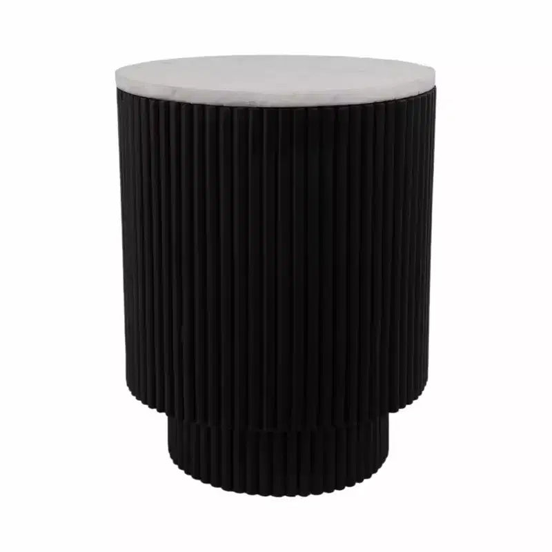 Table d'appoint avec base cannelée noire et plateau en marbre blanc – Pièce d'accent moderne pour petits espaces et décoration intérieure
