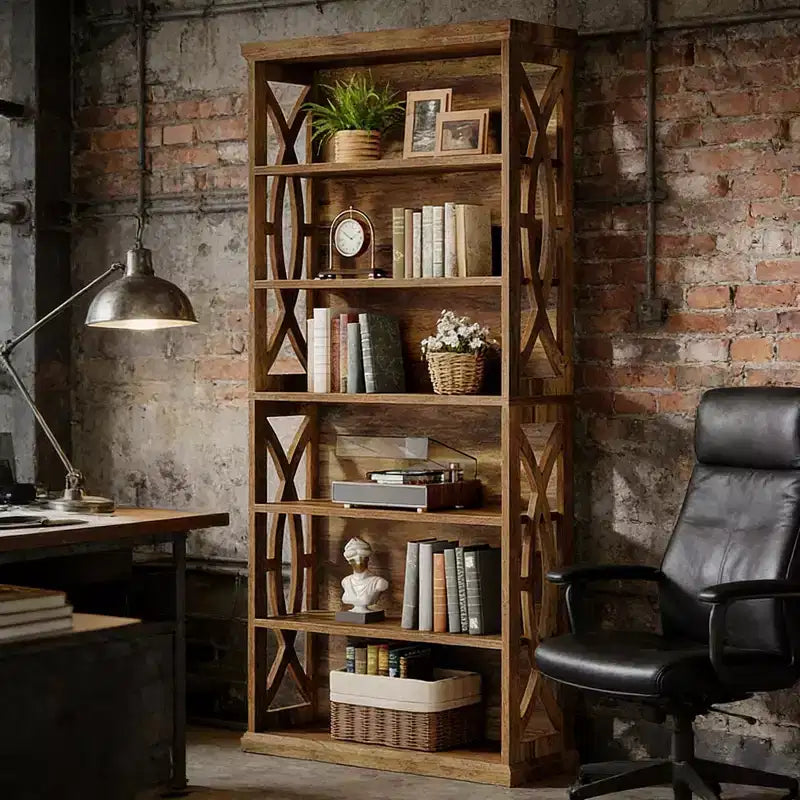 Étagère décorative en bois à 6 niveaux GDFStudio Deeanne avec panneaux latéraux à motifs