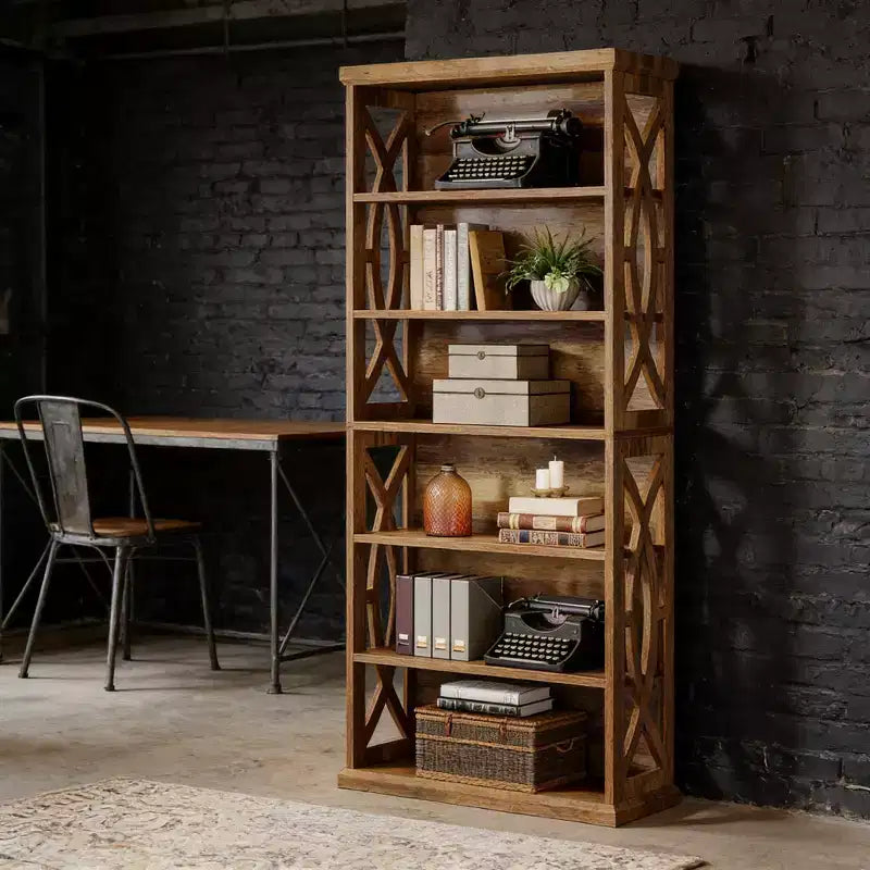 Étagère décorative en bois à 6 niveaux GDFStudio Deeanne avec panneaux latéraux à motifs