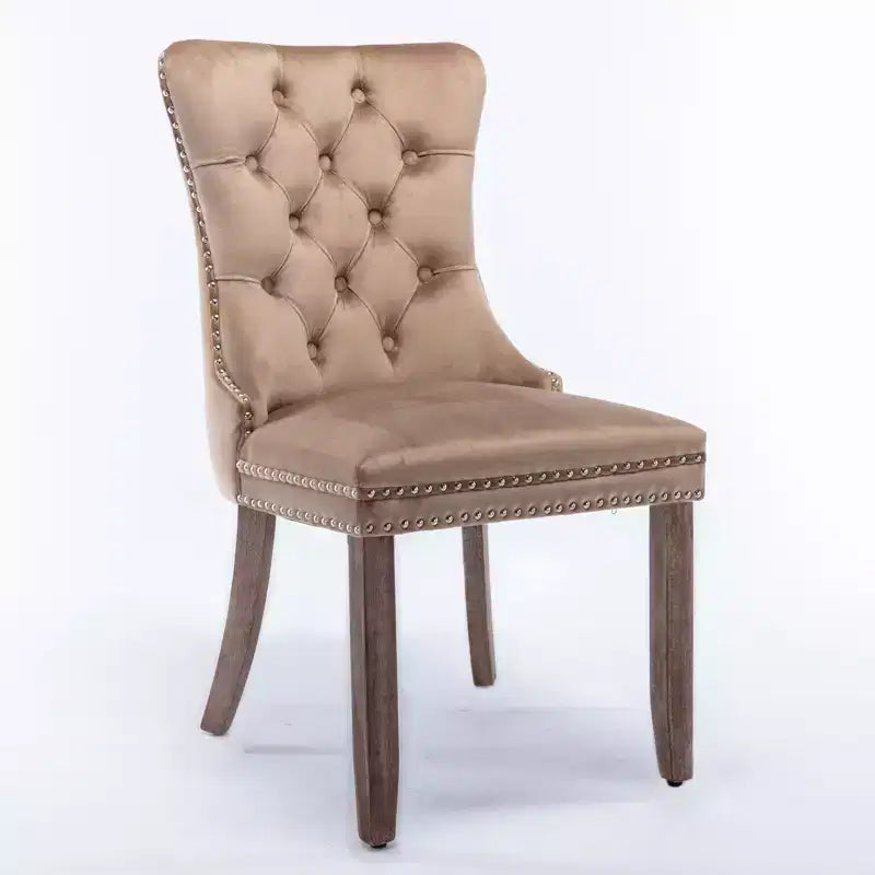 Harrington Collection Modern Tufted Velvet Dining Chairs, Solid Wood Legs with Nailhead Trim, Contemporary Upholstered Side Chair Set of 2, Khaki