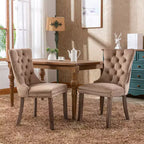 Chaises de salle à manger Harrington Collection modernes en velours capitonné, pieds en bois massif avec garniture cloutée, lot de 2 chaises d'appoint rembourrées contemporaines, Kaki