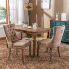 Chaises de salle à manger Harrington Collection modernes en velours capitonné, pieds en bois massif avec garniture cloutée, lot de 2 chaises d'appoint rembourrées contemporaines, Kaki