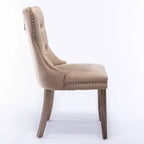 Chaises de salle à manger Harrington Collection modernes en velours capitonné, pieds en bois massif avec garniture cloutée, lot de 2 chaises d'appoint rembourrées contemporaines, Kaki