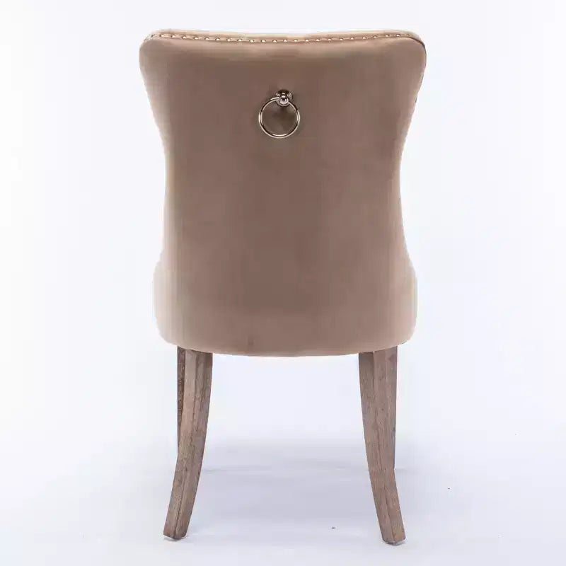 Chaises de salle à manger Harrington Collection modernes en velours capitonné, pieds en bois massif avec garniture cloutée, lot de 2 chaises d'appoint rembourrées contemporaines, Kaki