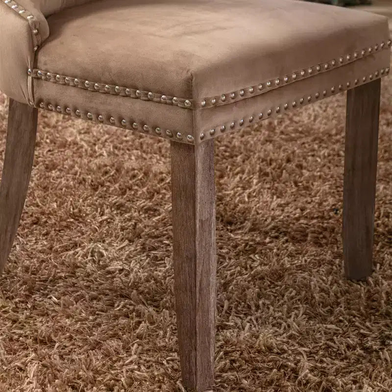 Chaises de salle à manger Harrington Collection modernes en velours capitonné, pieds en bois massif avec garniture cloutée, lot de 2 chaises d'appoint rembourrées contemporaines, Kaki