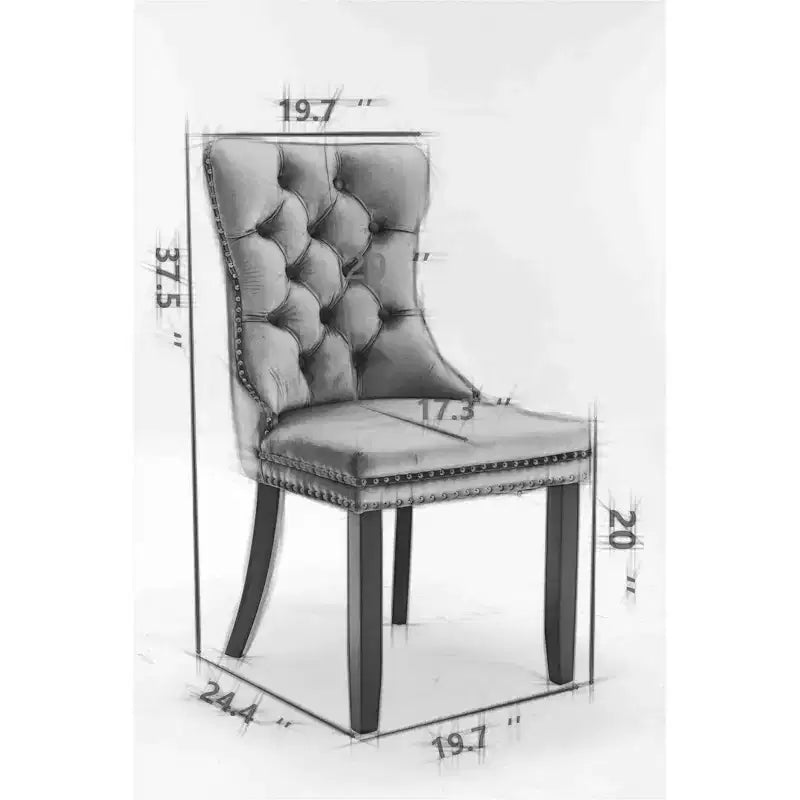 Chaises de salle à manger Harrington Collection modernes en velours capitonné, pieds en bois massif avec garniture cloutée, lot de 2 chaises d'appoint rembourrées contemporaines, Kaki