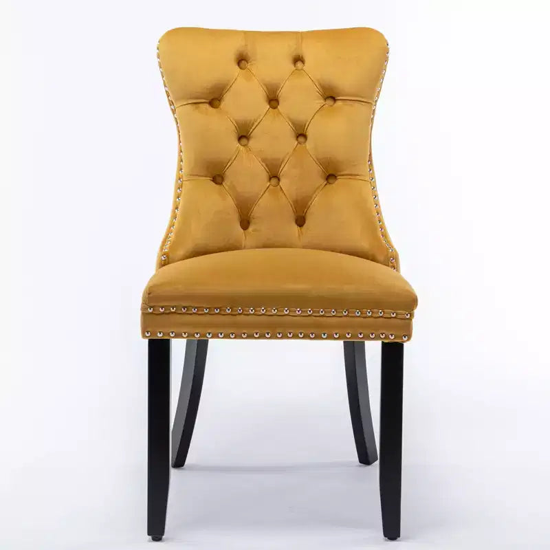 Harrington Collection Modern Tufted Velvet Dining Chairs, Solid Wood Legs with Nailhead Trim, Contemporary Upholstered Side Chair Set of 2, Golden