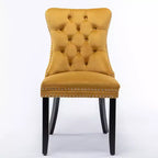 Harrington Collection Modern Tufted Velvet Dining Chairs, Solid Wood Legs with Nailhead Trim, Contemporary Upholstered Side Chair Set of 2, Golden