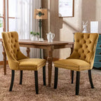 Harrington Collection Chaises de salle à manger modernes en velours capitonné, pieds en bois massif avec garniture cloutée, lot de 2 chaises d'appoint contemporaines rembourrées, doré