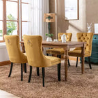 Harrington Collection Chaises de salle à manger modernes en velours capitonné, pieds en bois massif avec garniture cloutée, lot de 2 chaises d'appoint contemporaines rembourrées, doré