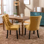 Harrington Collection Chaises de salle à manger modernes en velours capitonné, pieds en bois massif avec garniture cloutée, lot de 2 chaises d'appoint contemporaines rembourrées, doré