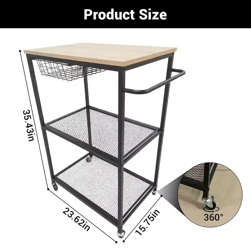Desserte de cuisine roulante, support de micro-ondes avec roulettes verrouillables, îlot de rangement multifonctionnel à 3 niveaux pour bureau, bar à café, noir