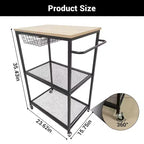Desserte de cuisine roulante, support de micro-ondes avec roulettes verrouillables, îlot de rangement multifonctionnel à 3 niveaux pour bureau, bar à café, noir