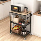 Desserte de cuisine roulante, support de micro-ondes avec roulettes verrouillables, îlot de rangement multifonctionnel à 3 niveaux pour bureau, bar à café, noir