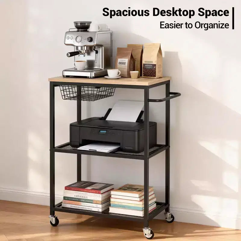 Desserte de cuisine roulante, support de micro-ondes avec roulettes verrouillables, îlot de rangement multifonctionnel à 3 niveaux pour bureau, bar à café, noir