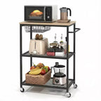 Desserte de cuisine roulante, support de micro-ondes avec roulettes verrouillables, îlot de rangement multifonctionnel à 3 niveaux pour bureau, bar à café, noir