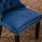 Chaises de salle à manger modernes en velours capitonné Harrington Collection, pieds en bois massif avec garniture cloutée, lot de 2 chaises d'appoint rembourrées contemporaines, bleu marine