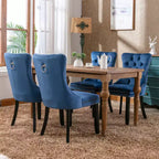 Chaises de salle à manger modernes en velours capitonné Harrington Collection, pieds en bois massif avec garniture cloutée, lot de 2 chaises d'appoint rembourrées contemporaines, bleu marine
