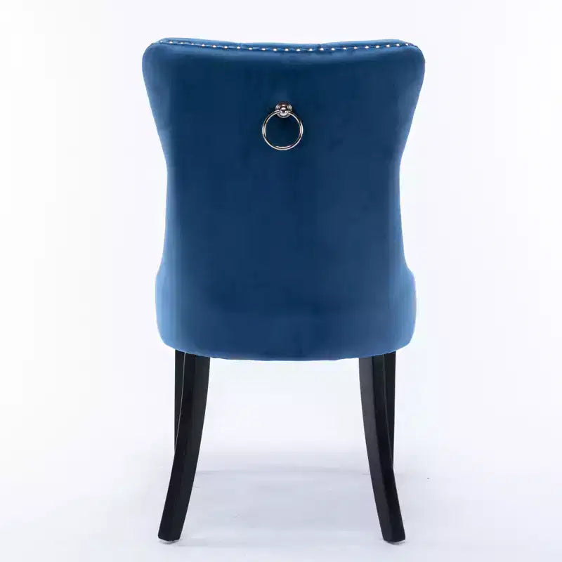 Chaises de salle à manger modernes en velours capitonné Harrington Collection, pieds en bois massif avec garniture cloutée, lot de 2 chaises d'appoint rembourrées contemporaines, bleu marine