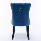 Chaises de salle à manger modernes en velours capitonné Harrington Collection, pieds en bois massif avec garniture cloutée, lot de 2 chaises d'appoint rembourrées contemporaines, bleu marine