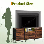 Meuble TV, Meuble de divertissement pour téléviseurs de 45 à 65 pouces, avec lumières, 8 tiroirs en tissu, cadre en métal et dessus en bois, meuble de rangement pour salon, chambre, couloir.