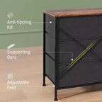 Meuble TV, Meuble de divertissement pour téléviseurs de 45 à 65 pouces, avec lumières, 8 tiroirs en tissu, cadre en métal et dessus en bois, meuble de rangement pour salon, chambre, couloir.