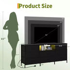 Meuble TV, Meuble de divertissement pour téléviseurs de 45 à 65 pouces, avec lumières, 8 tiroirs en tissu, cadre en métal et dessus en bois, meuble de rangement pour salon, chambre, couloir.