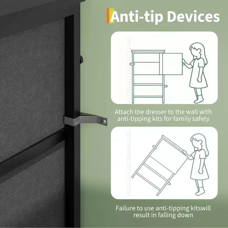 Meuble TV, Meuble de divertissement pour téléviseurs de 45 à 65 pouces, avec lumières, 8 tiroirs en tissu, cadre en métal et dessus en bois, meuble de rangement pour salon, chambre, couloir.