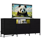 Meuble TV, Meuble de divertissement pour téléviseurs de 45 à 65 pouces, avec lumières, 8 tiroirs en tissu, cadre en métal et dessus en bois, meuble de rangement pour salon, chambre, couloir.