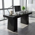 55 Mid-Century Modern Executive Desk, Wood Computer Desk with Double Trapezoid Base, Home Office Workstation Writing Table