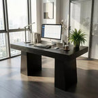 Bureau de direction moderne du milieu du siècle 55, bureau d'ordinateur en bois avec double base trapézoïdale, table d'écriture de bureau à domicile