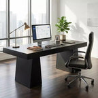 Bureau de direction moderne du milieu du siècle 55, bureau d'ordinateur en bois avec double base trapézoïdale, table d'écriture de bureau à domicile